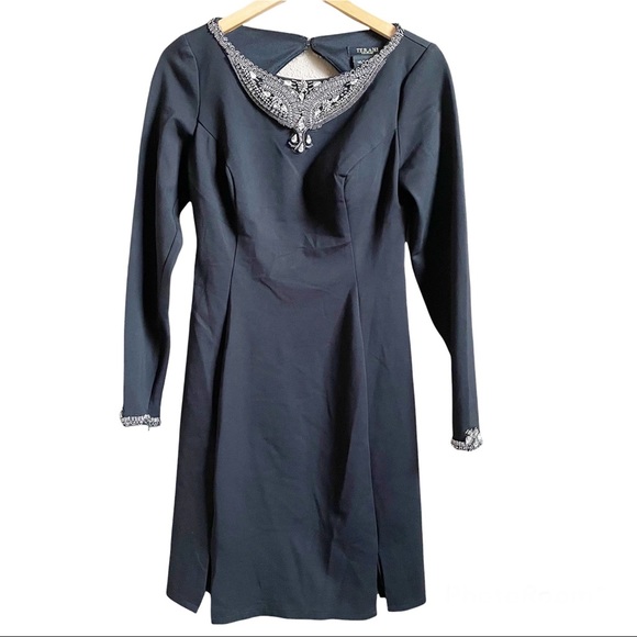 Terani Couture Black Backless Dress Size 4 Beaded Jeweled LBD Party Metallic